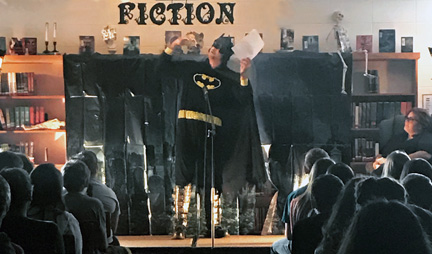 Killian Williamson, dressed as Batman, recites the lyrics to George Michael's 80's hit "Careless Whisper".