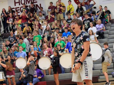 Students cheer on their team in first all school pep assembly of the year